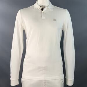BURBERRY BRIT L White Embroidery Cotton Pique Contrast Trim Long Sleeve Polo